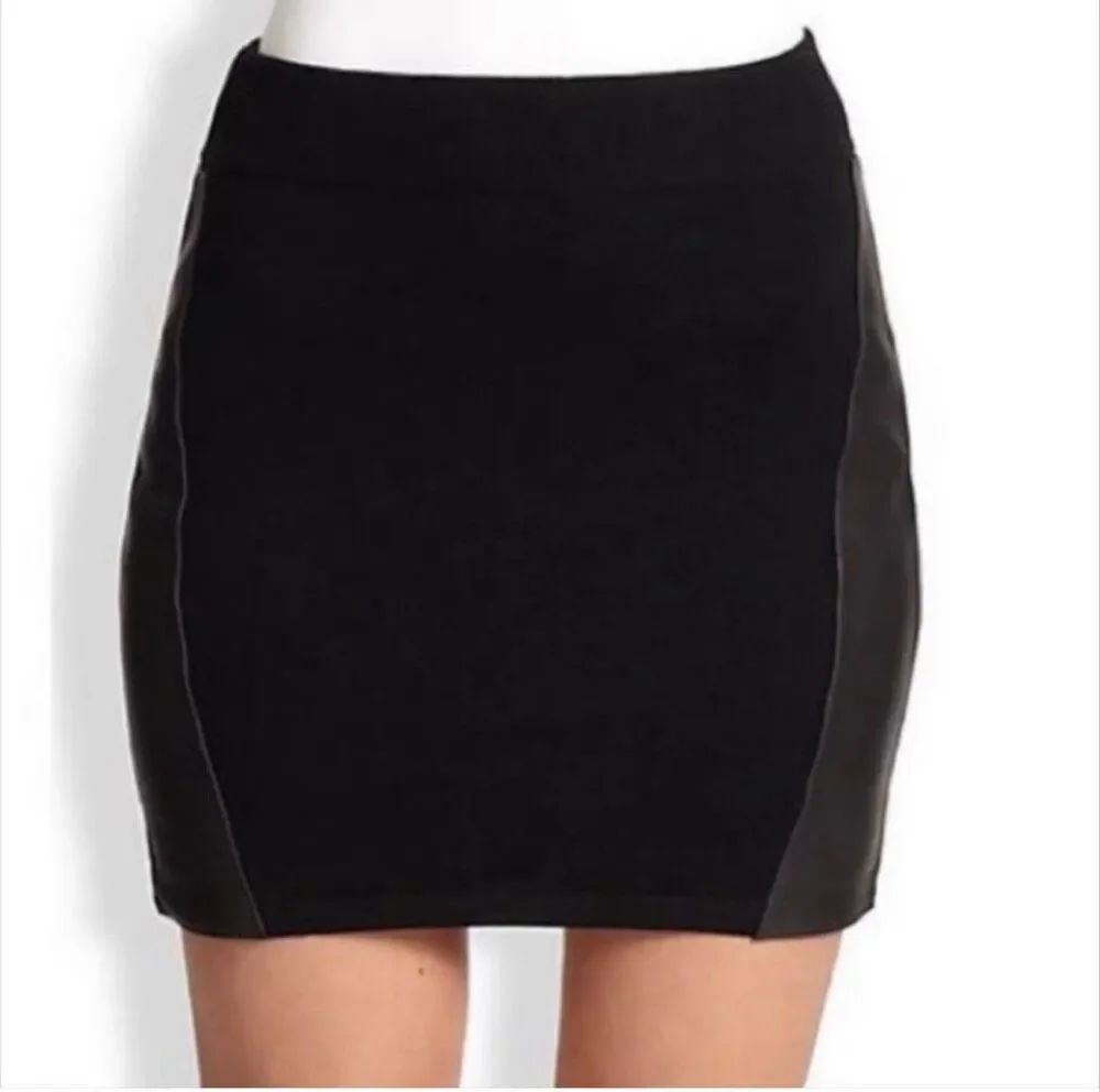 Rag & Bone Black Wool Blend Mini Skirt With Lamb Leather Panels Size Small